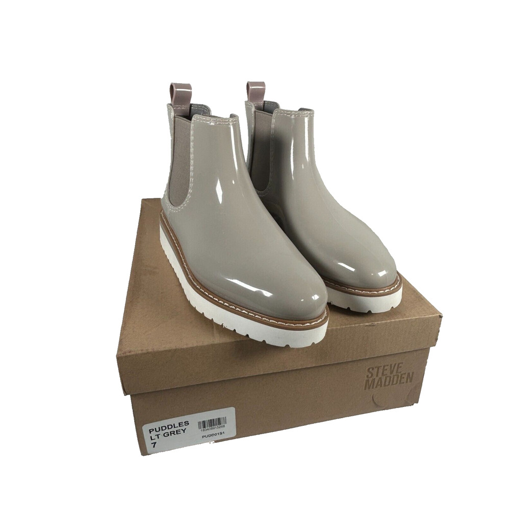 NEW Steve Madden Women's Puddles Gray Ankle Water Resistant Chelsea Boots Size 7